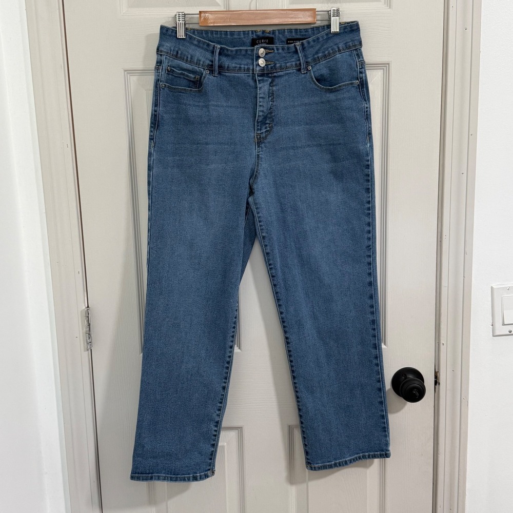 Curve Appeal Jeans Womens 14/32 Blue High Rise Straight Leg Denim Stretch Casual